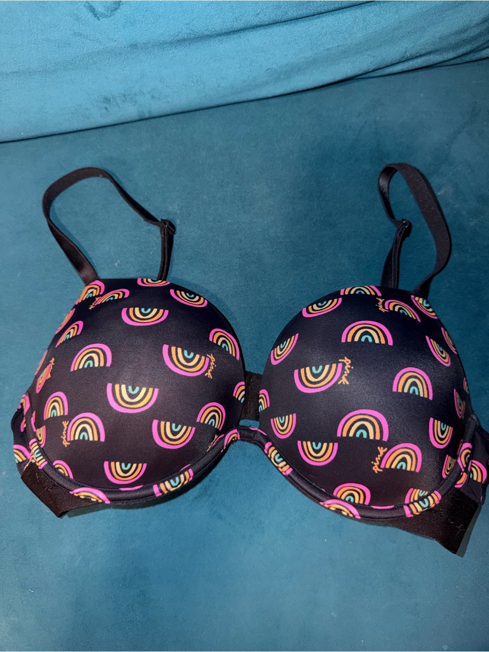 PINK Victoria's Secret Black Rainbow Wear Everywhere Super Push Bra